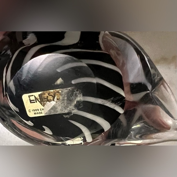 Vintage Art Glass Duck Figurine Paperweight Black White Stripes Enesco Taiwan - Picture 4 of 4
